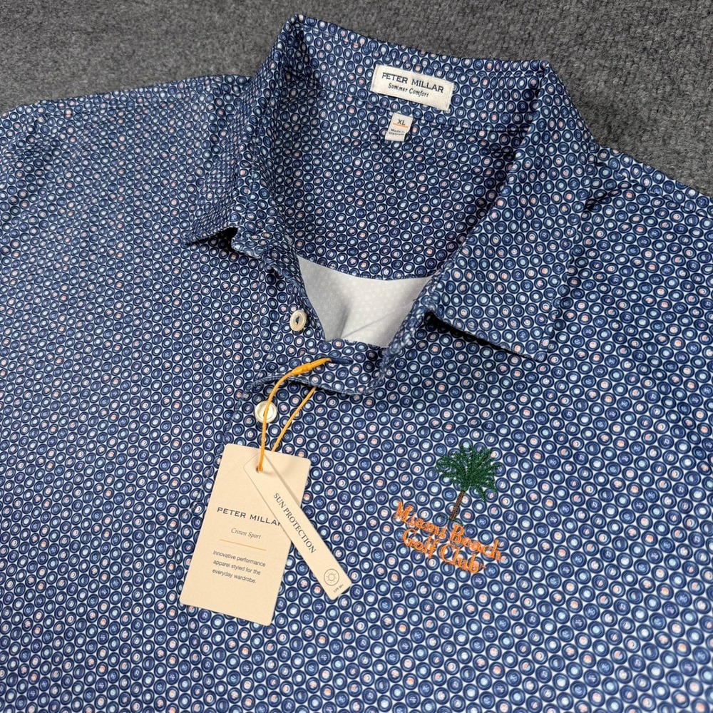 Peter Millar Polo Shirt Mens XL Blue Miami Beach Golf Club Crown Sport New